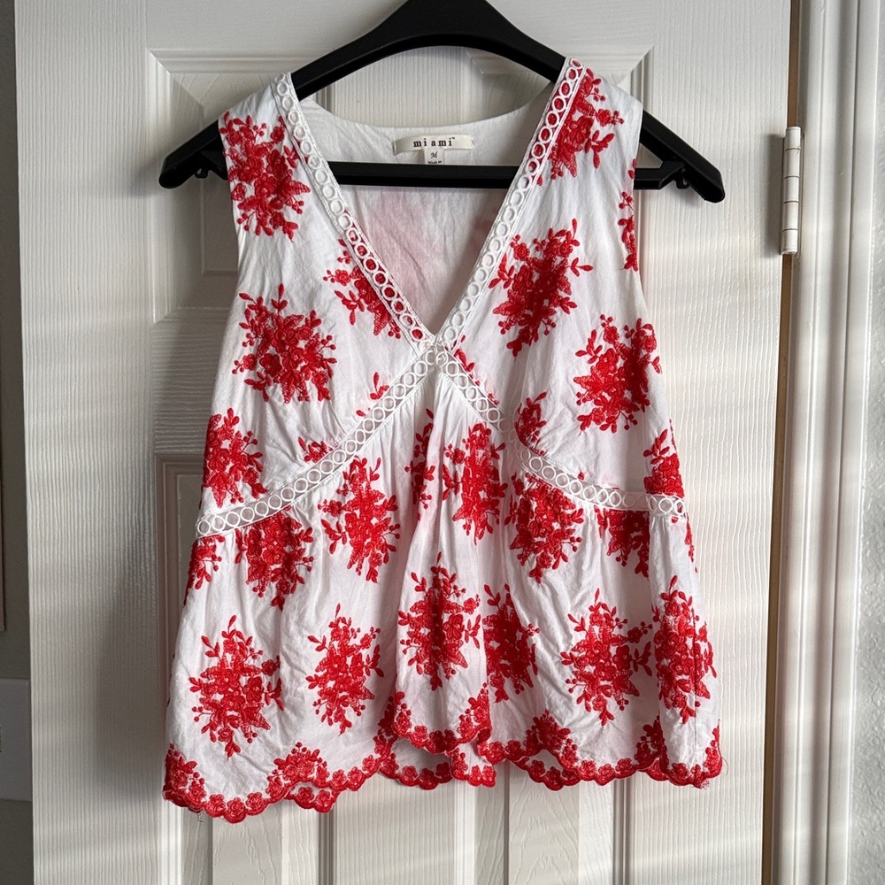 Miami Red and White Embroidered Blouse